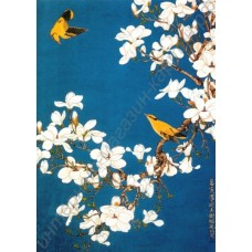 Пейзаж: птицы на цветущем персике, выполненный маслом на холсте
